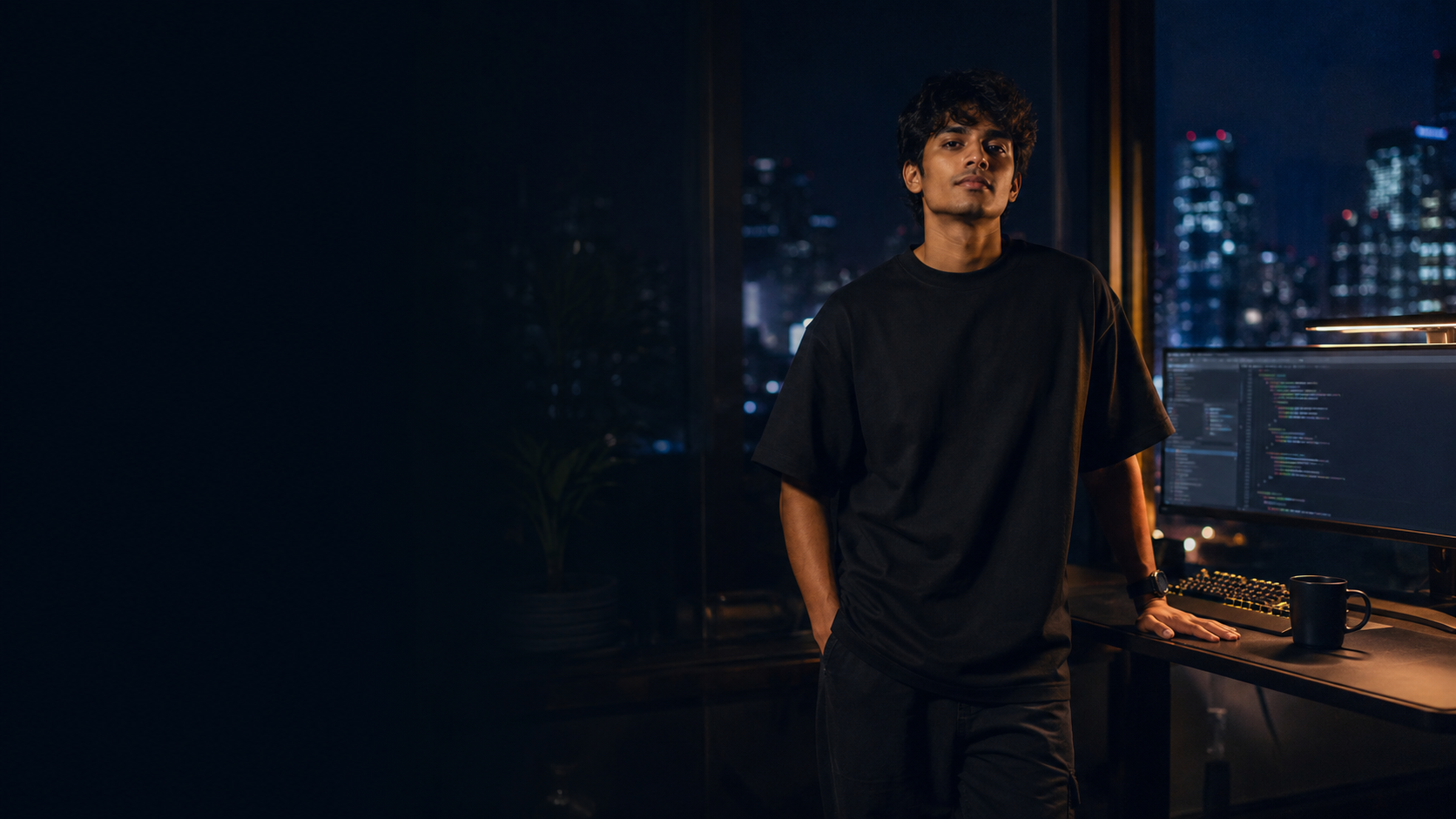 Developer wearing Mooonlighting oversized tee